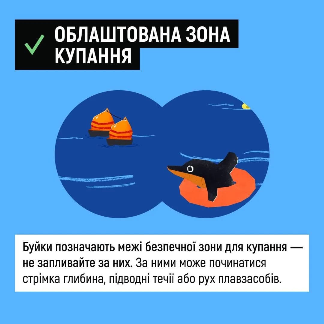 на фото - намальований дельфін і текст про облаштоване безпечне місце відпочинку