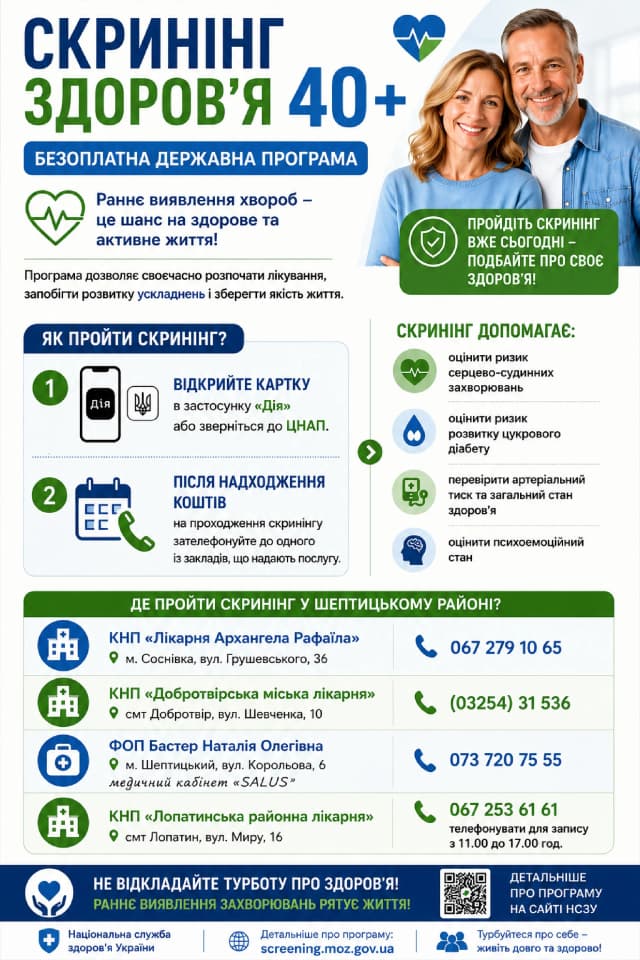 Інформаційний банер про Скриніг 40+