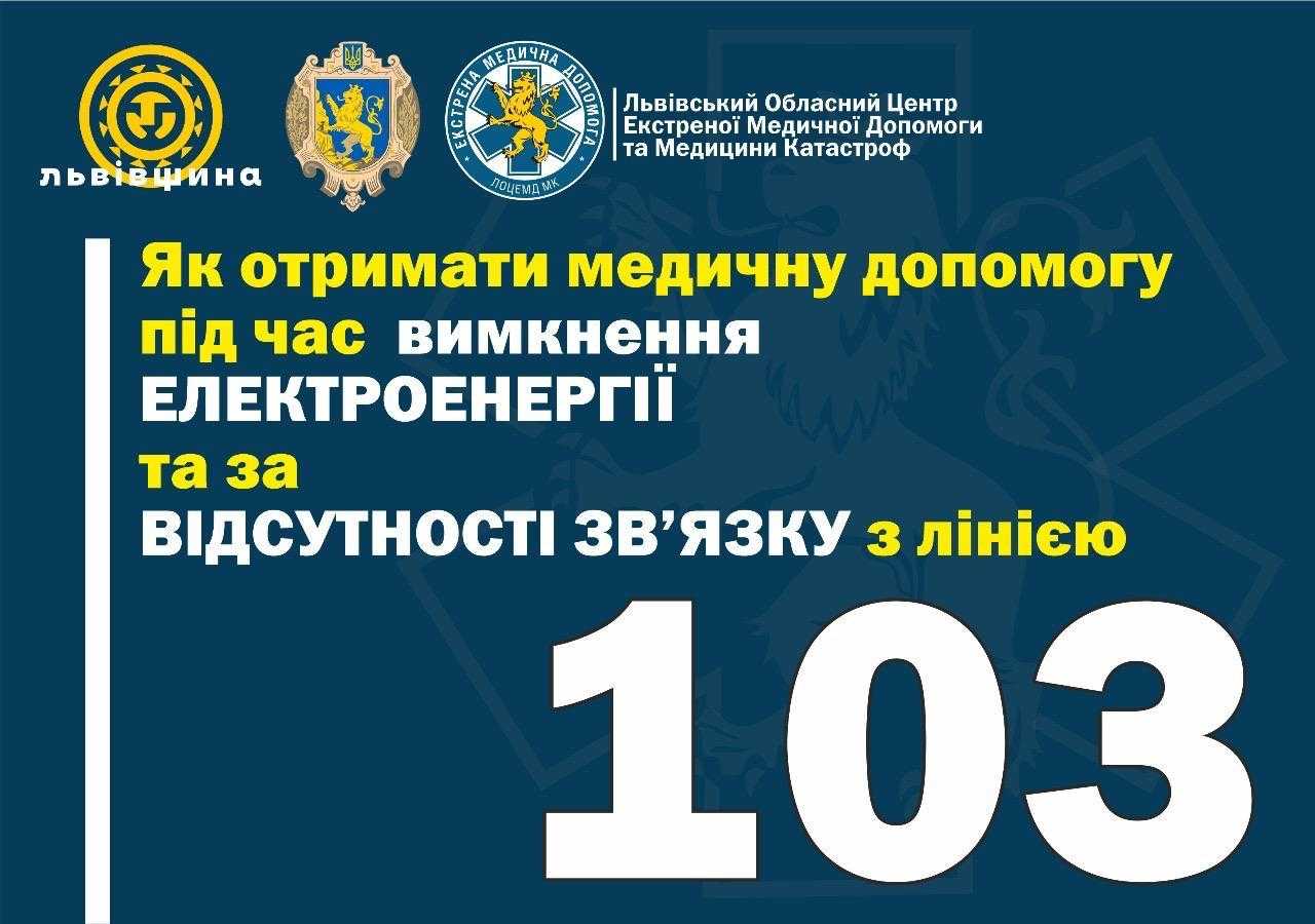 Порядок звернення за медичною допомогою під час вимкнення електроенергії та
за відсутності зв’язку з лінією 103